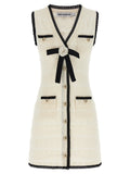 Self-Portrait Pointelle Knit Bicolor Dress — White