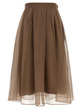 Women's Brown Silk Midi Skirt