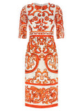 Women's Orange Silk Midi Dress