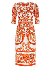 Women's Orange Silk Midi Dress