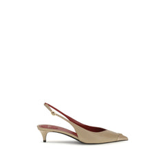 Women's Vlogo Signature Kitten-Heel Slingback Heel Beige Calf Leather Bos