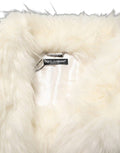 Women's White Faux Fur Long Sleeves Coat Jacket Acrylic Modacrylic Polyester Clothing