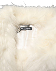 Women's White Faux Fur Long Sleeves Coat Jacket Acrylic Modacrylic Polyester Clothing