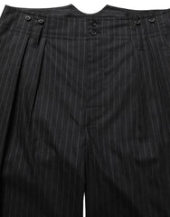 Men's Pinstripe Virgin Wool Trousers Black Cotton