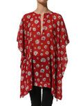 Women's Red Floral V-Neck Polyester Kaftan Blouse Top