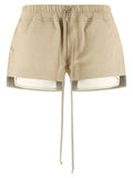 Women's Beige Lamb Leather Bermuda Shorts