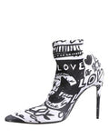 Women's White Graffiti Stretch Ankle Boots Shoes Elastane Polyester