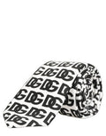 White Black Logo Monogram Wide Adjustable Men Necktie Tie Polyester