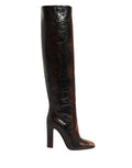 Women's Brown Exotic Leather Knee High Boots Shoes Reticolato Python