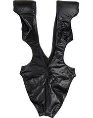 Women's Black Deep V-Neck Cutout One Piece Swimwear Elastane Nylon Clothing