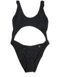 Women's Black Cutout Logo One Piece Swimsuit Swimwear Nylon Elastane Clothing