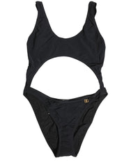 Women's Black Cutout Logo One Piece Swimsuit Swimwear Nylon Elastane Clothing