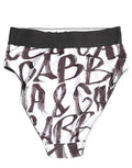 Women's White Black Graphic Logo High Brief Underwear Elastane Polyester Clothing