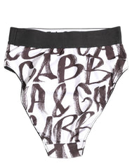 Women's White Black Graphic Logo High Brief Underwear Elastane Polyester Clothing