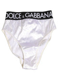 White Satin High-Waist Brief Logo Women Underwear Acetate Elastane Nylon Clothing