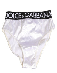 White Satin High-Waist Brief Logo Women Underwear Acetate Elastane Nylon Clothing