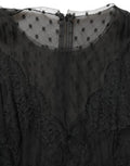 Women's Black Lace Trim Sleeveless A-Line Mini Dress Silk Cotton Nylon