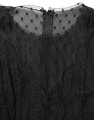Women's Black Lace Trim Sleeveless A-Line Mini Dress Silk Cotton Nylon