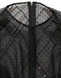 Women's Mesh Lace Long-Sleeved Maxi Dress Black Polyester