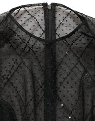 Women's Mesh Lace Long-Sleeved Maxi Dress Black Polyester