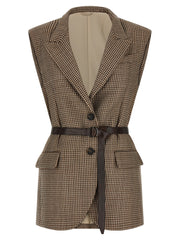 Women's Beige Virgin Wool Sleeveless Jacket Clothing