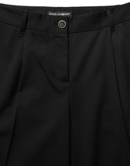 Women's High-Waist Virgin Wool Trousers Black Silk