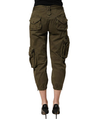 Women's Cargo Pants Green Cotton Acetate Elastane