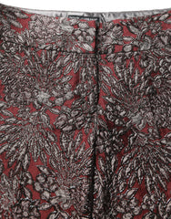 Women's Burgundy Grey Floral Jacquard Straight Pants Acetate Polyester Silk Nylon
