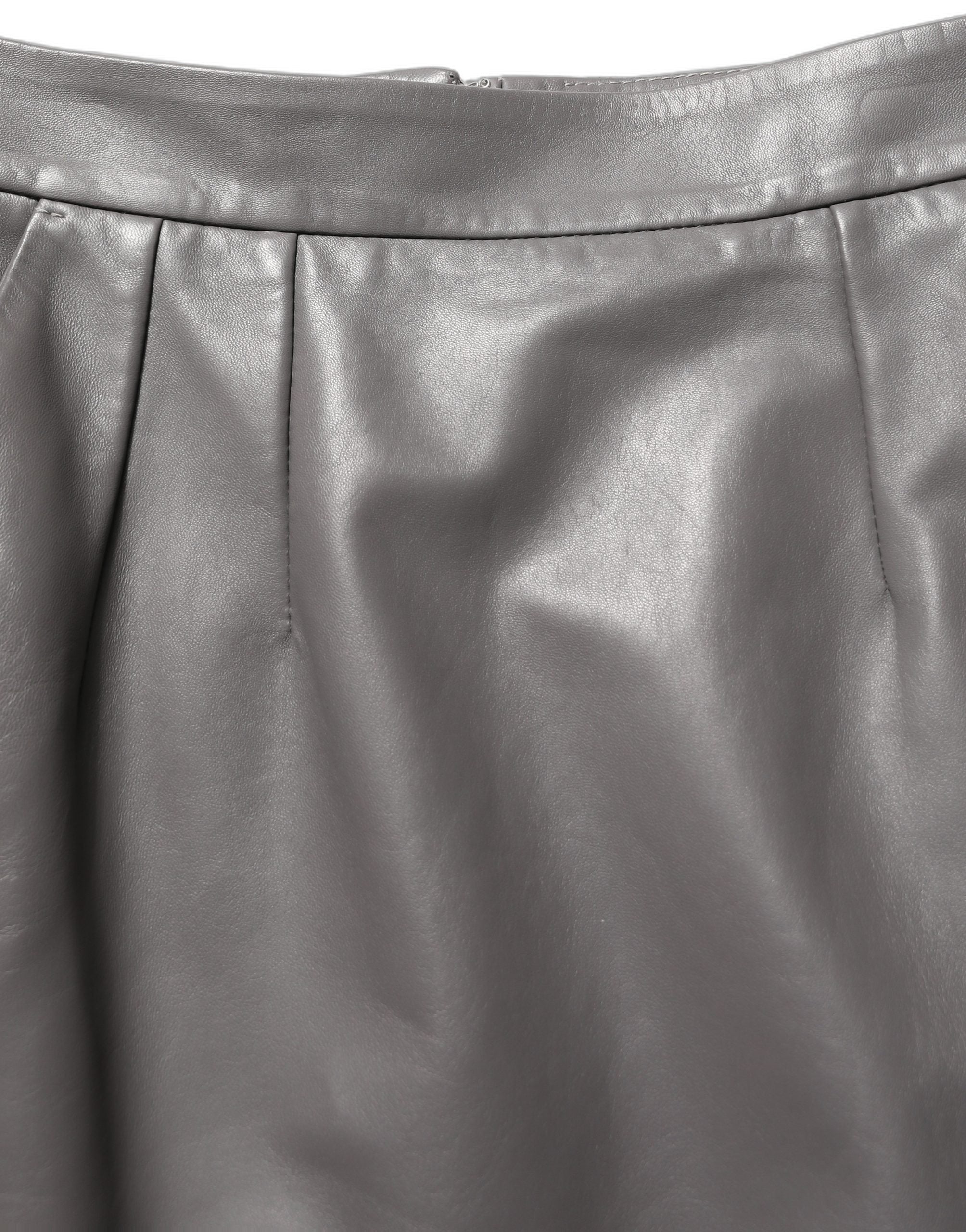 Dolce & Gabbana Leather High-Waist Pencil Cut Skirt — Gray
