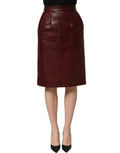 Dolce & Gabbana Leather High-Waist Pencil Skirt — Burgundy