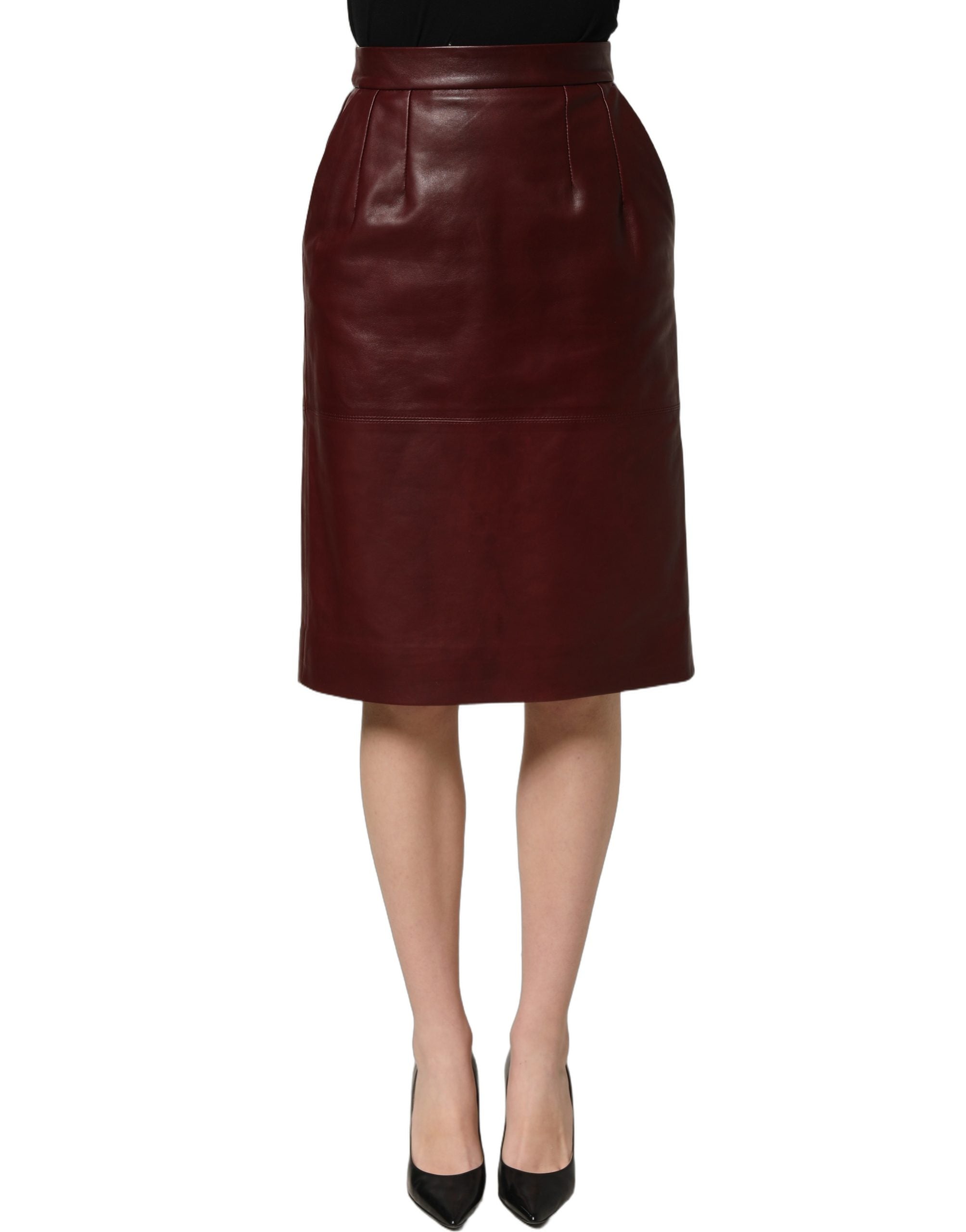 Dolce & Gabbana Leather High-Waist Pencil Skirt — Burgundy