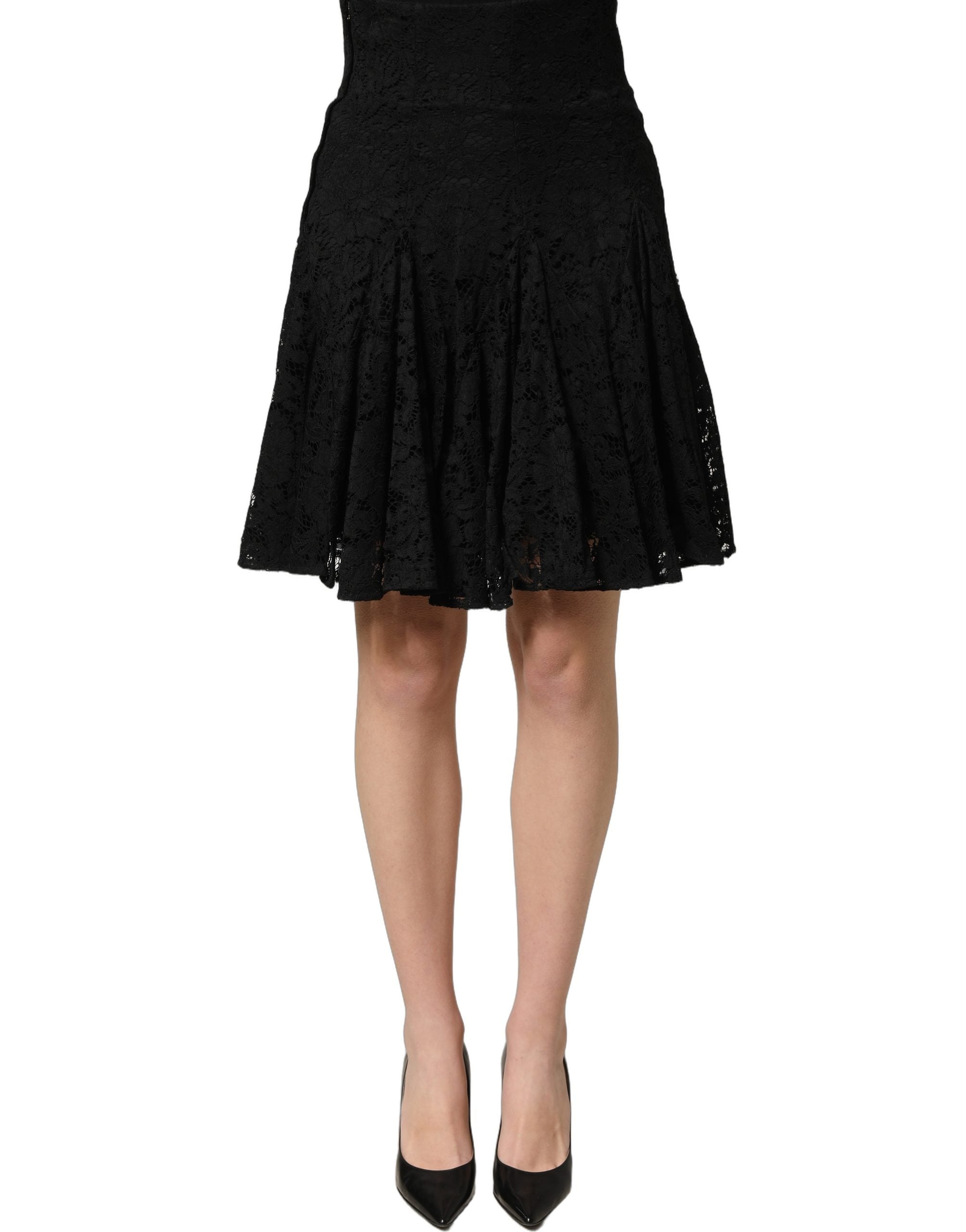 Dolce & Gabbana Floral Cutout Lace Skirt — Black