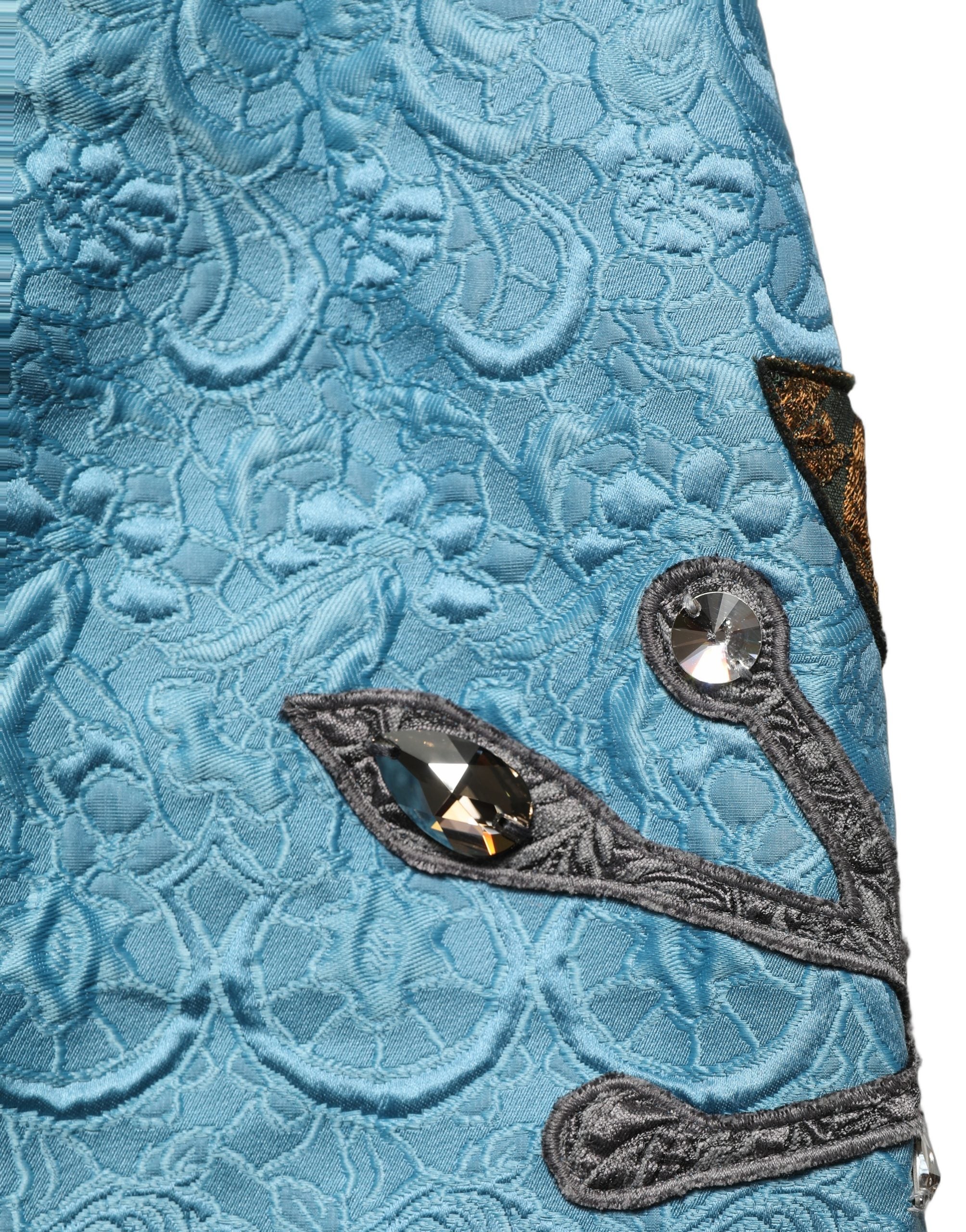 Dolce & Gabbana Jacquard Embroidered A-Line Skirt — Blue
