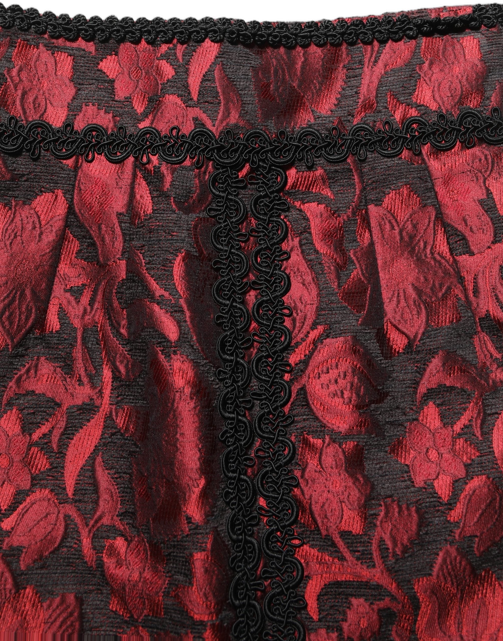 Dolce & Gabbana Floral Jacquard Lace-Trim Skirt — Red