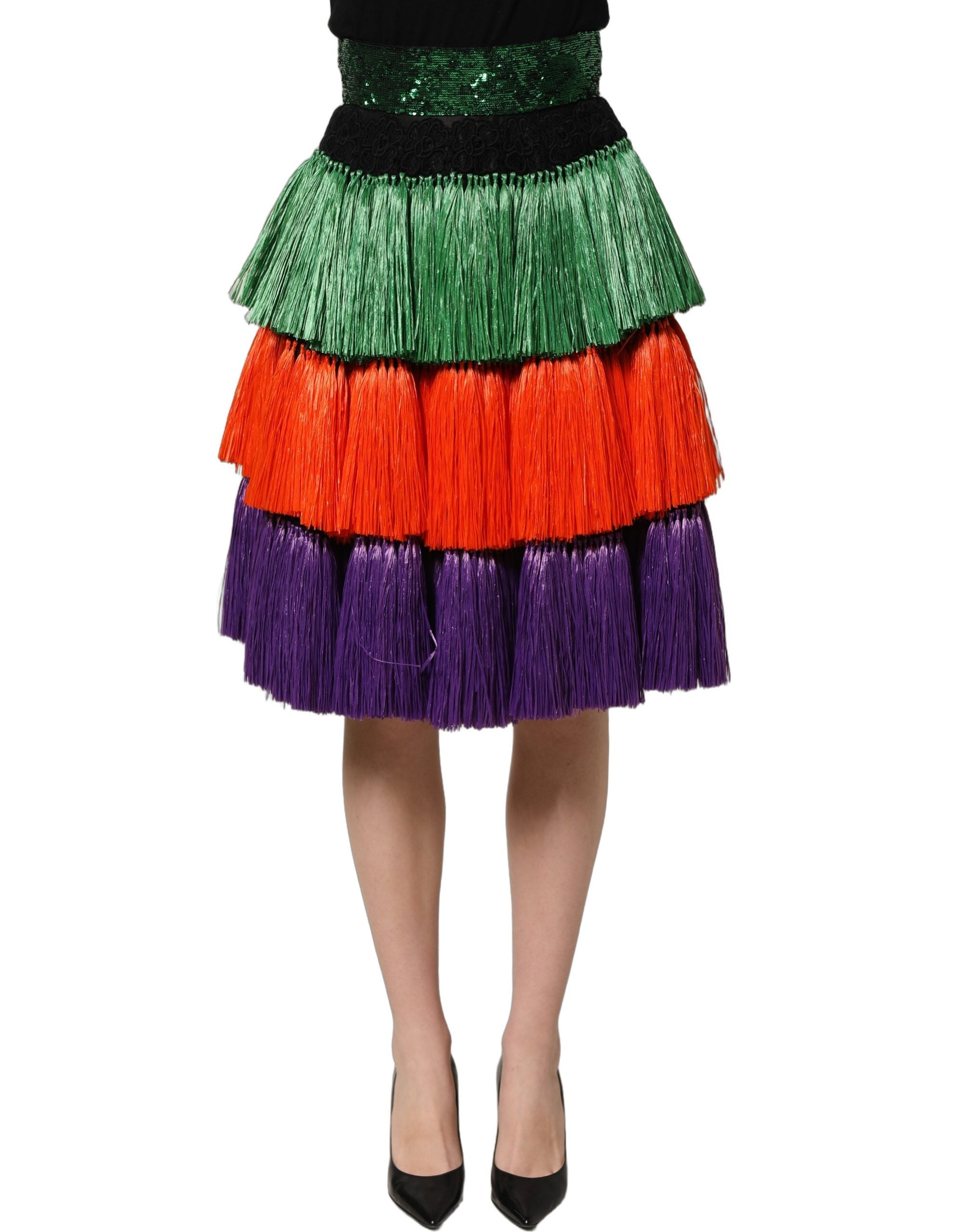 Dolce & Gabbana Multicolor Fringed Silk Skirt — Multicolor