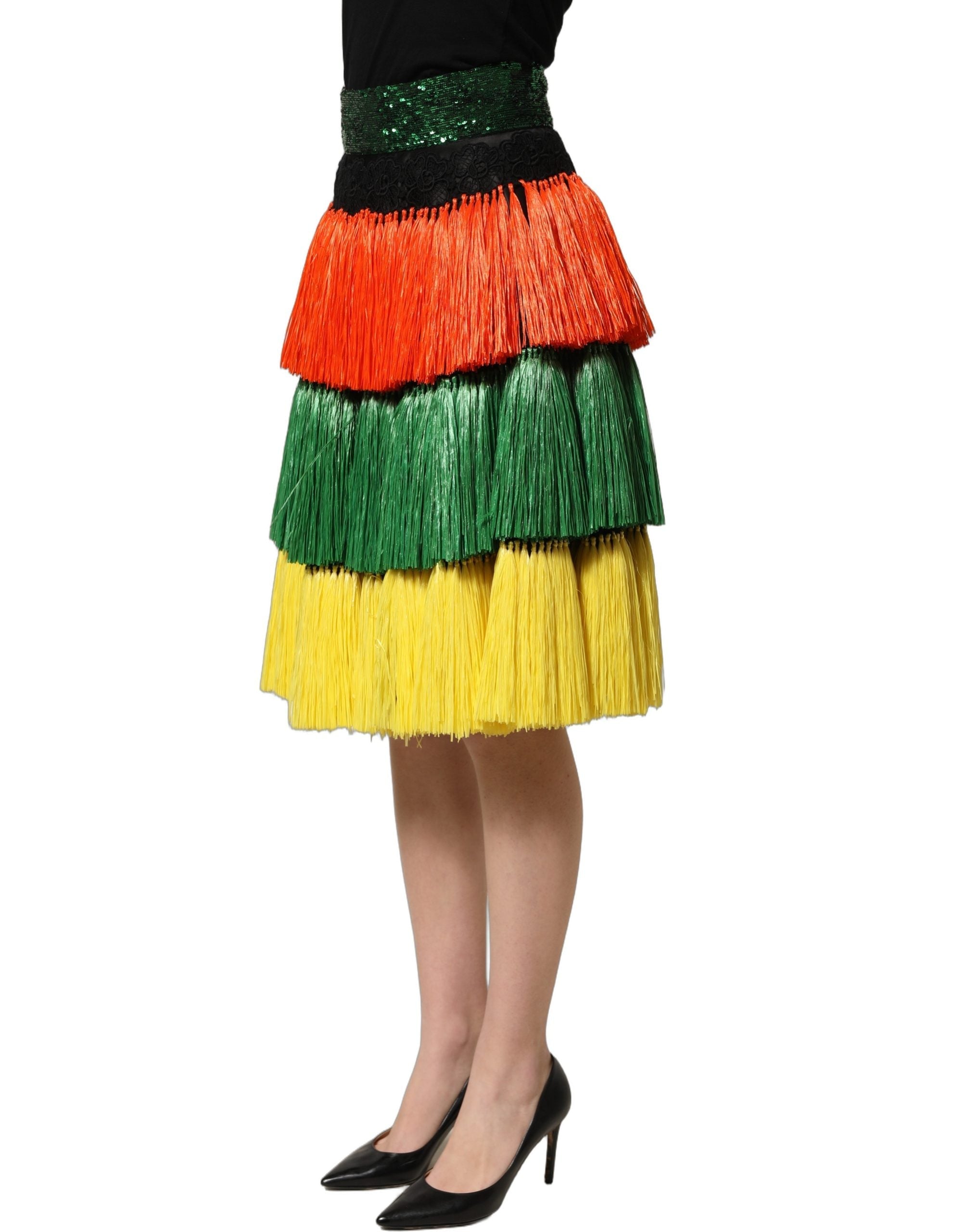 Dolce & Gabbana Tiered Fringe Sequin Skirt — Multicolor