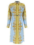 Women's Blue Silk Midi Dress