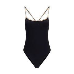 Women's Black Elastane One-Piece Swimsuit Clothing