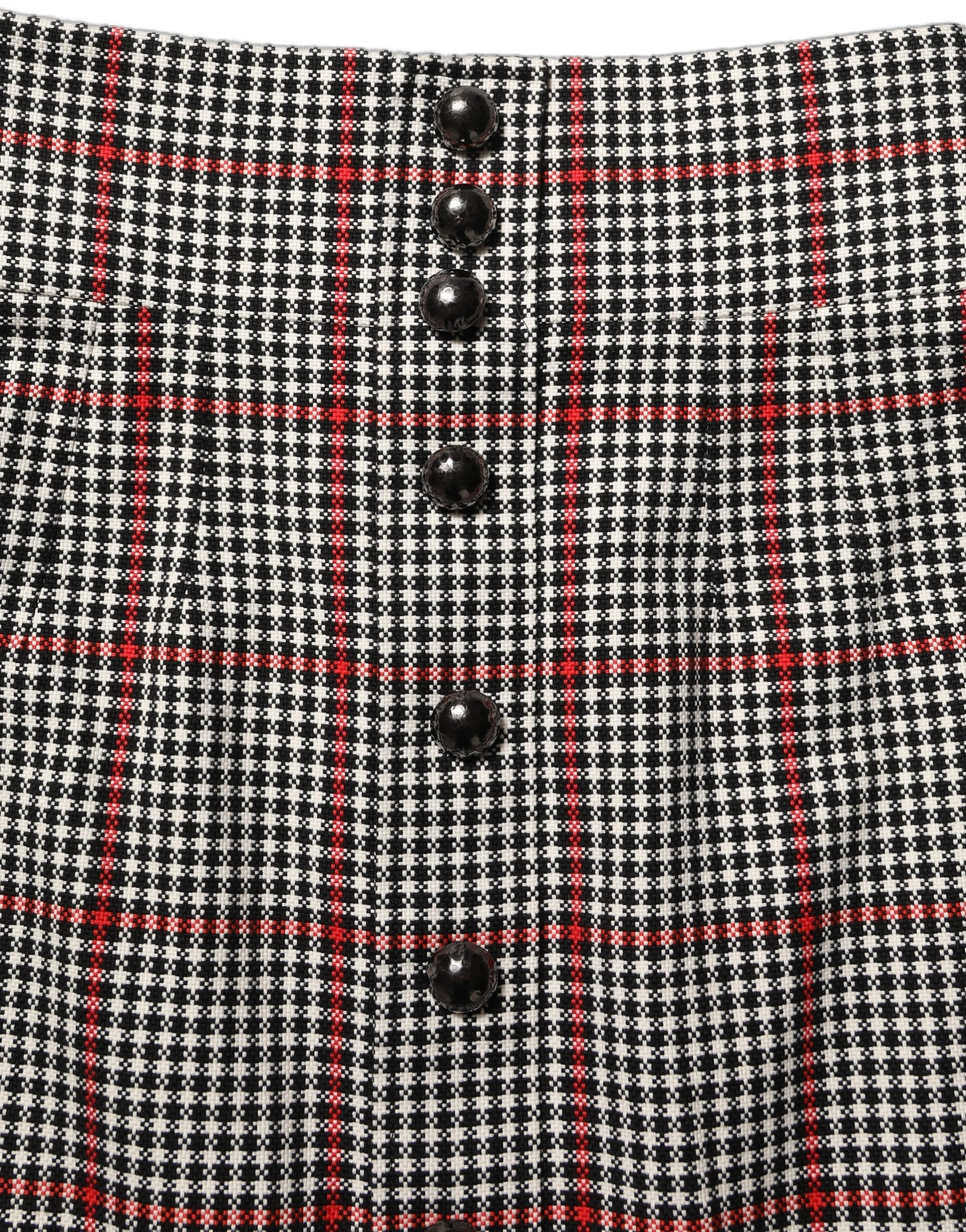 Dolce & Gabbana Checkered High-Waist A-Line Skirt — Gray