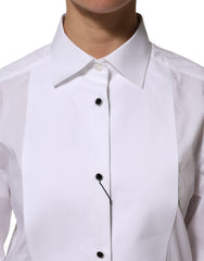 Women's White Cotton Tuxedo Bib Long Sleeve Dress Shirt