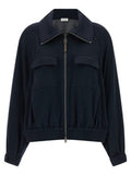 Women's Blue Cotton Bomber Clothing