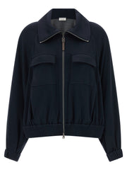 Women's Blue Cotton Bomber Clothing