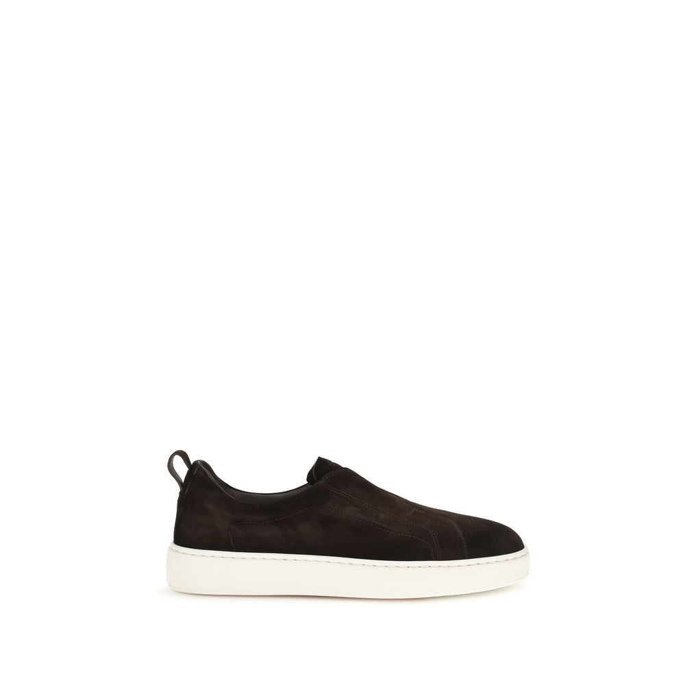 Santoni Calf Leather Slip-On Sneaker — Brown