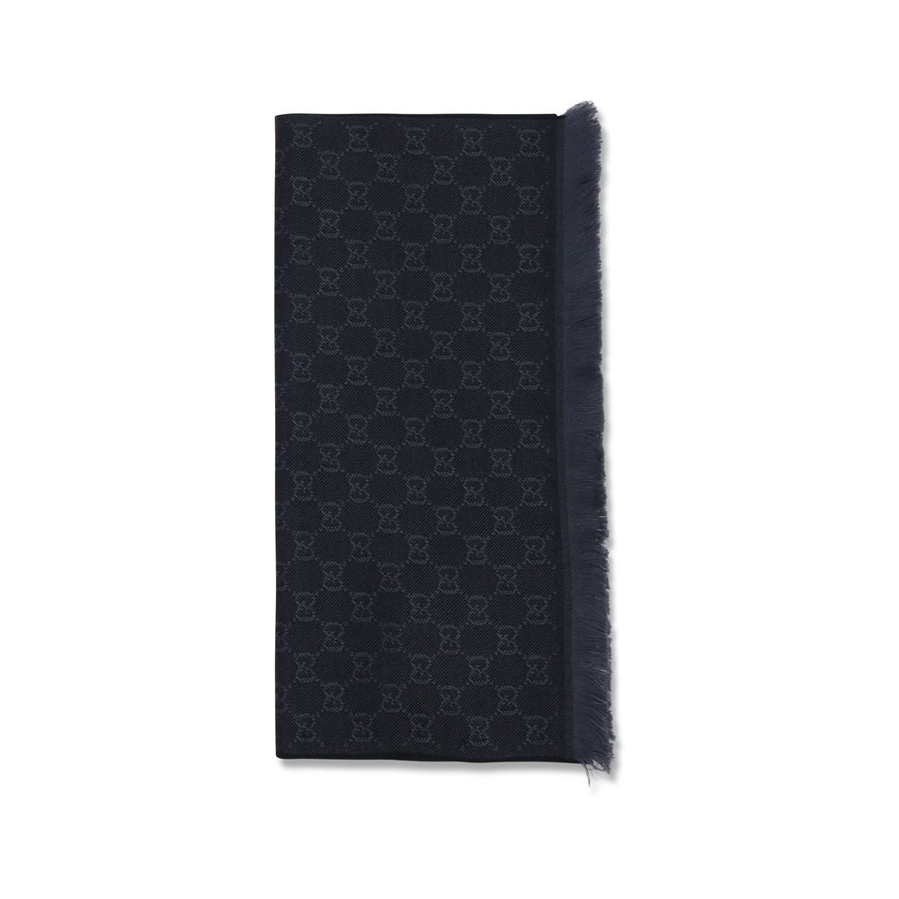 Gucci GG-Embroidered Wool Scarf — Black