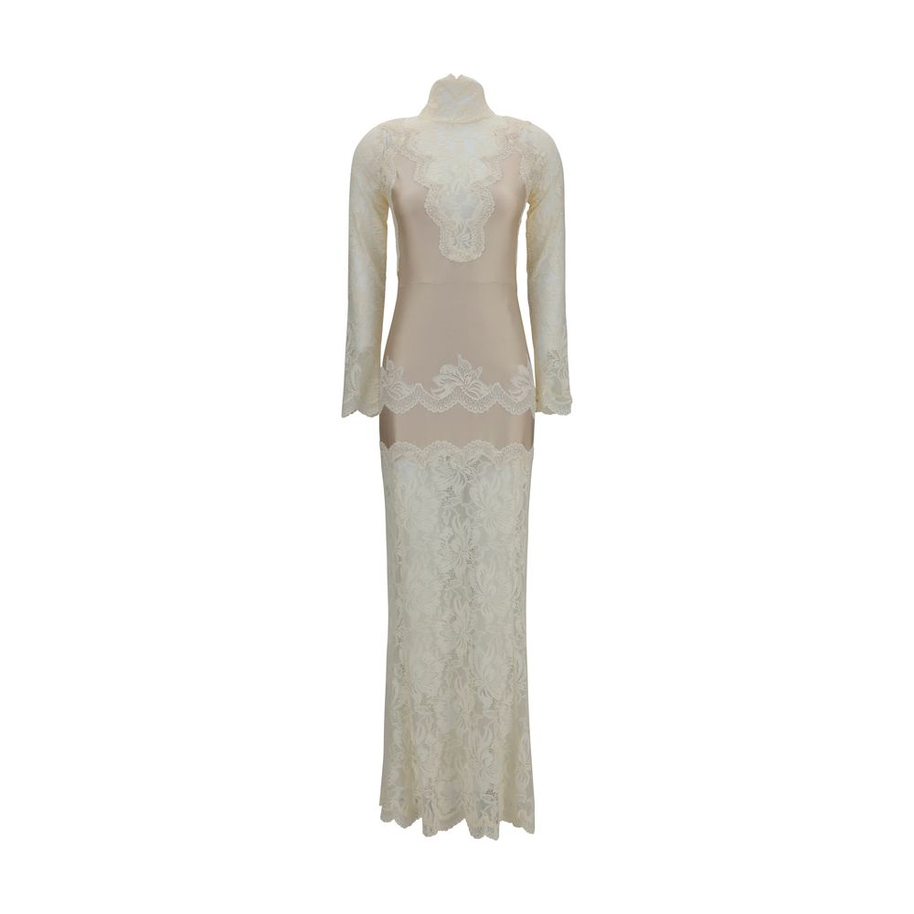 Rabanne Lace and Jersey Dress — Beige