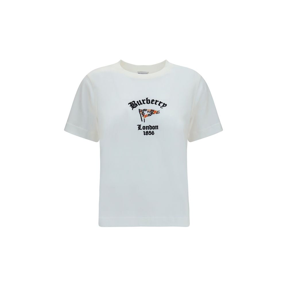 Burberry Check Flag Logo-Embroidered Cotton T-Shirt — White
