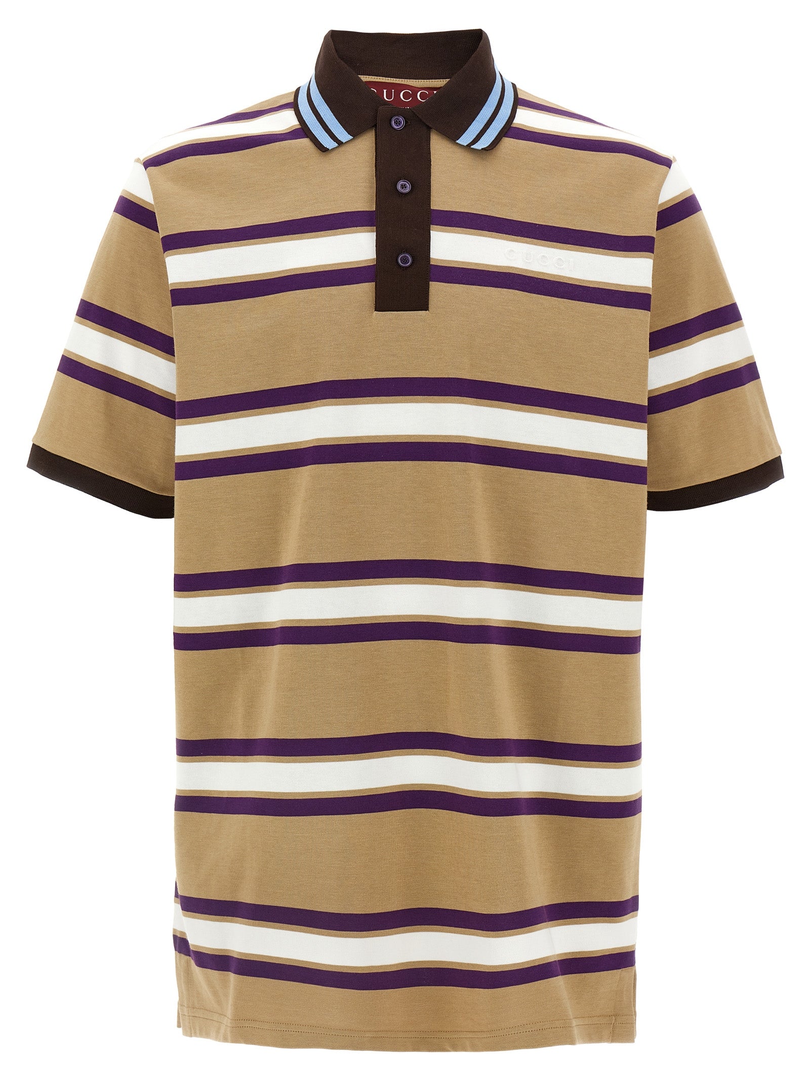 Gucci Striped Cotton Polo Shirt — Beige