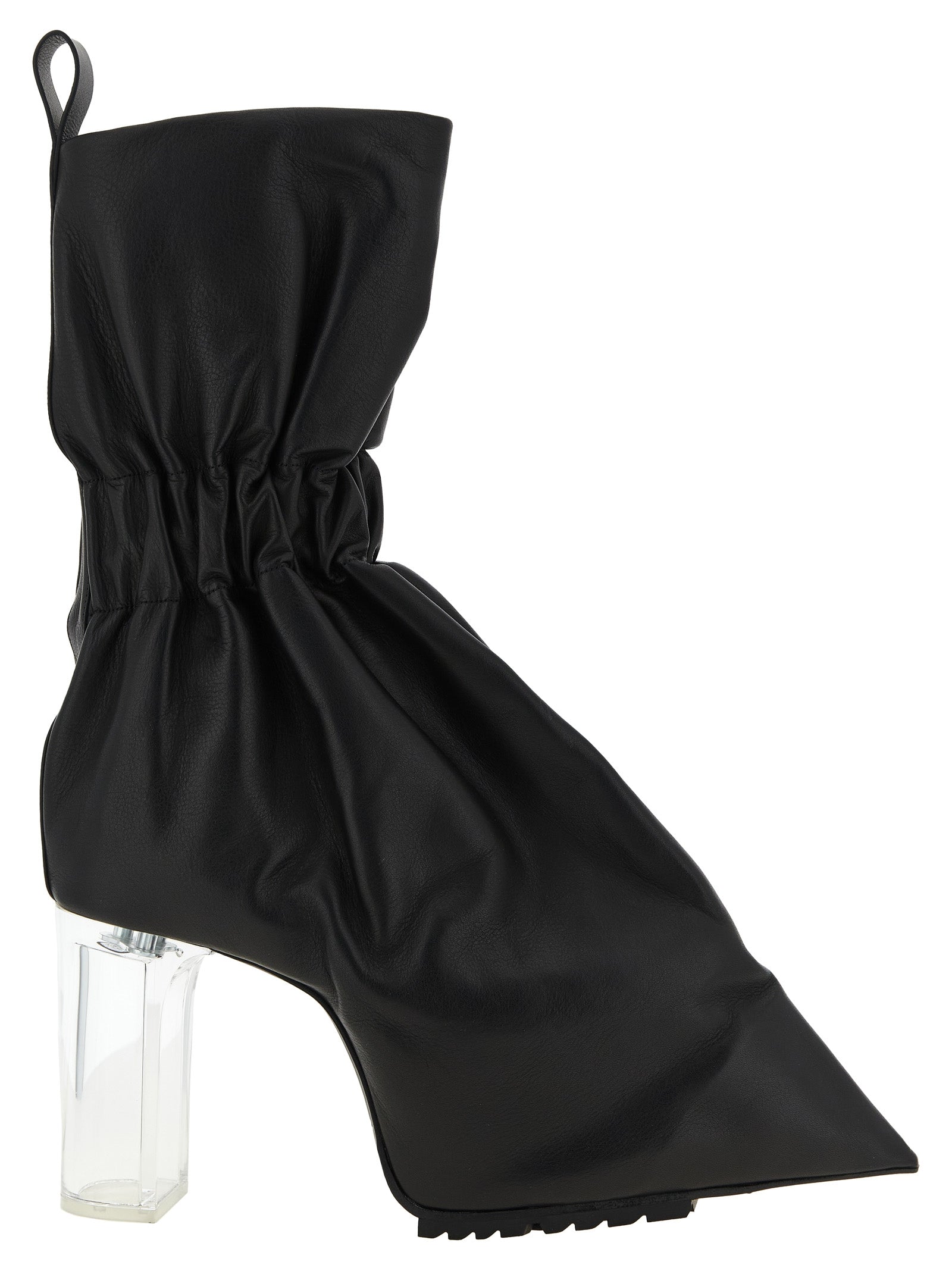 Rick Owens Cuffed Plexiglass-Heel Calfskin Ankle Boot — Black