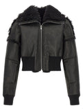 Rick Owens Lamb Fur and Leather Cropped Bomber Jacket — Black