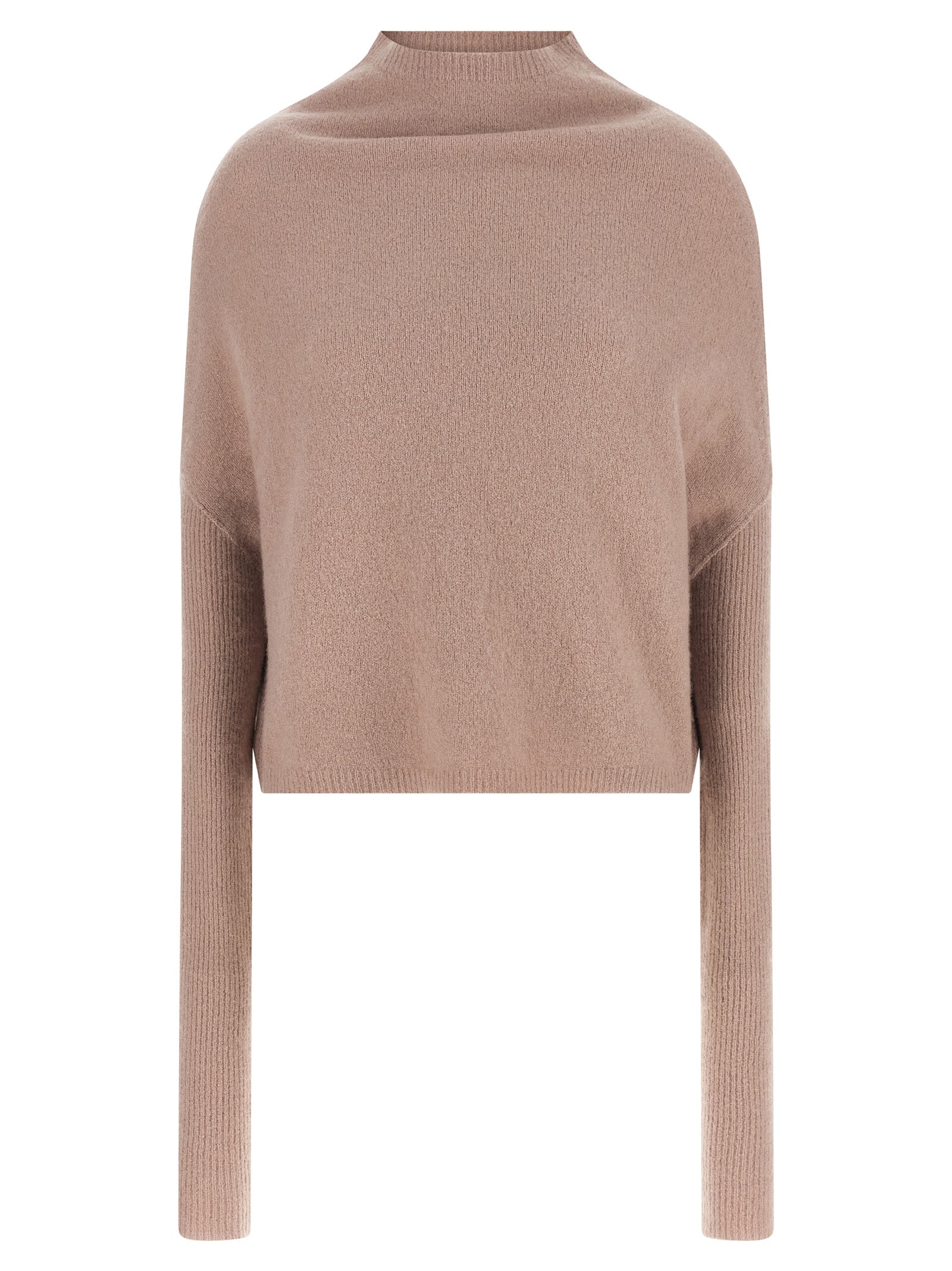 Rick Owens Cashmere Blend High Neck Sweater — Beige